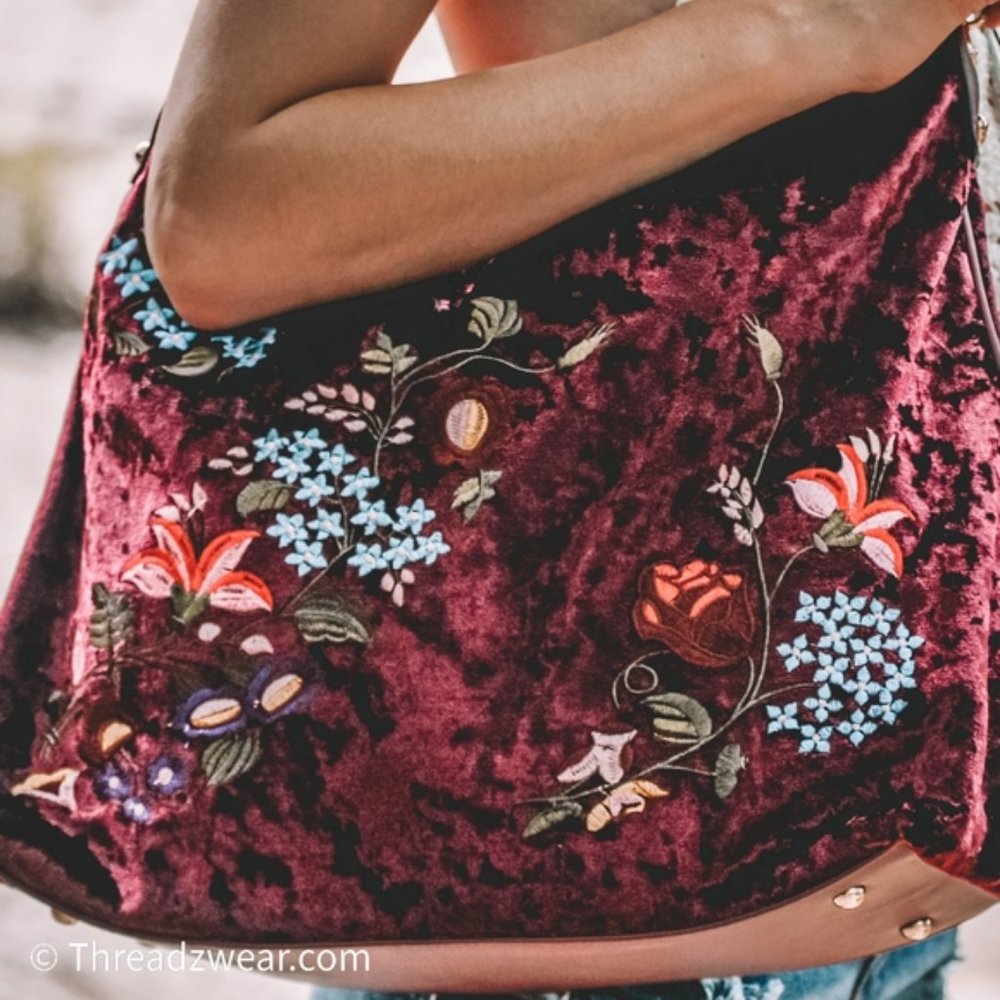 💢💢EMBROIDERED MAROON FABRIC BOHO BAG - Picture 3 of 4